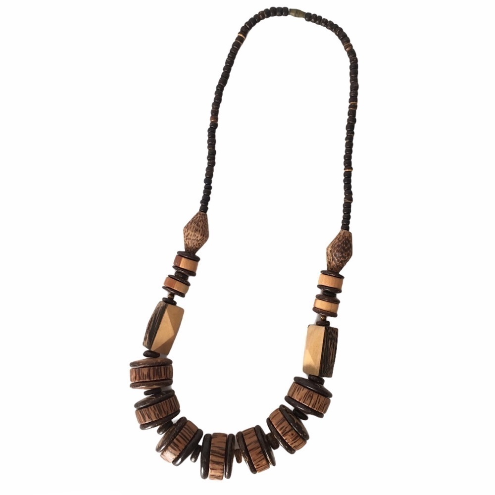 VINTAGE Wood Beads Necklace Wooden Chunky Boho Southwestern Hippie 70s Style